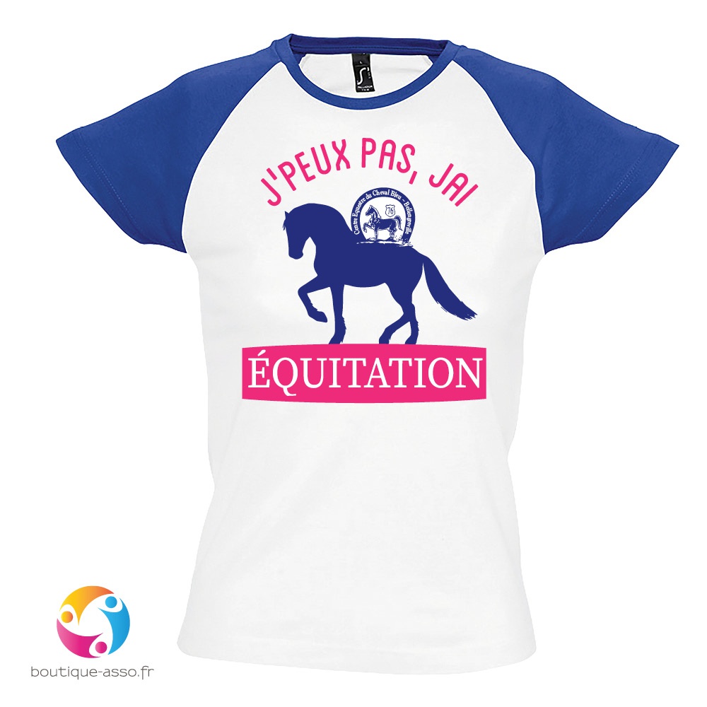 TEE-SHIRT BICOLORE FEMME PERSONNALISÉ (2) - centre équestre du cheval bleu